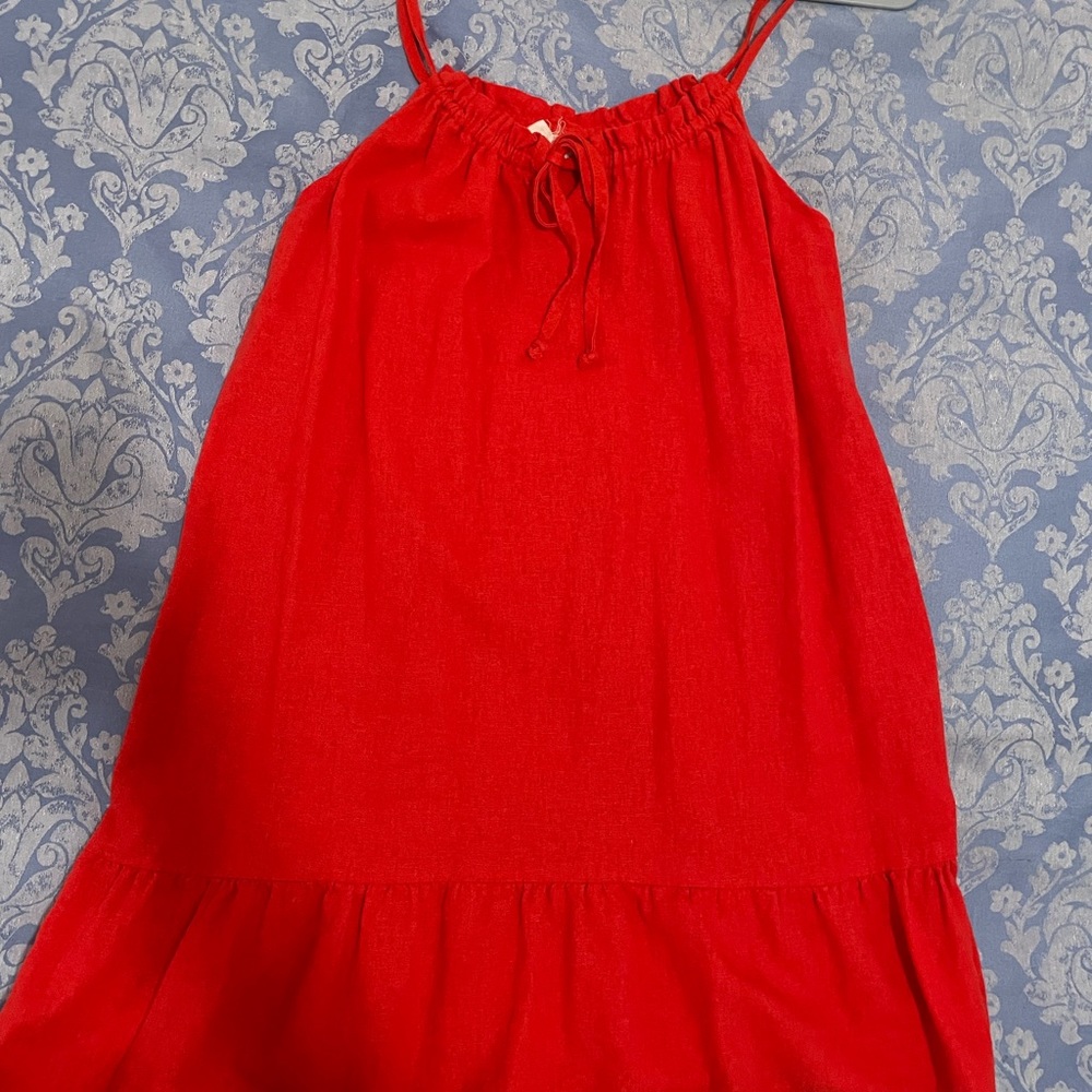 Red linen baby doll dress